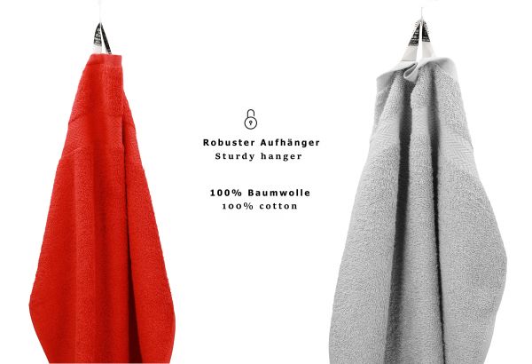 Betz Set di 10 asciugamani Classic-Premium 2 lavette 2 asciugamani per ospiti 4 asciugamani 2 asciugamani da doccia 100 % cotone colore rosso e grigio argento