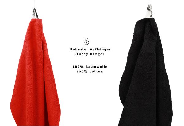 Betz 10-tlg. Handtuch-Set CLASSIC 100%Baumwolle 2 Duschtücher 4 Handtücher 2 Gästetücher 2 Seiftücher Farbe rot und schwarz