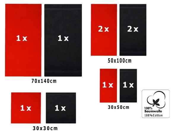 Betz 10-tlg. Handtuch-Set CLASSIC 100%Baumwolle 2 Duschtücher 4 Handtücher 2 Gästetücher 2 Seiftücher Farbe rot und schwarz