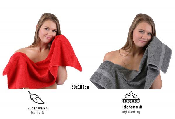 Betz 10 Piece Towel Set CLASSIC 100% Cotton 2 Bath Towels 4 Hand Towels 2 Guest Towels 2 Face Cloths Colour: red & anthracite grey