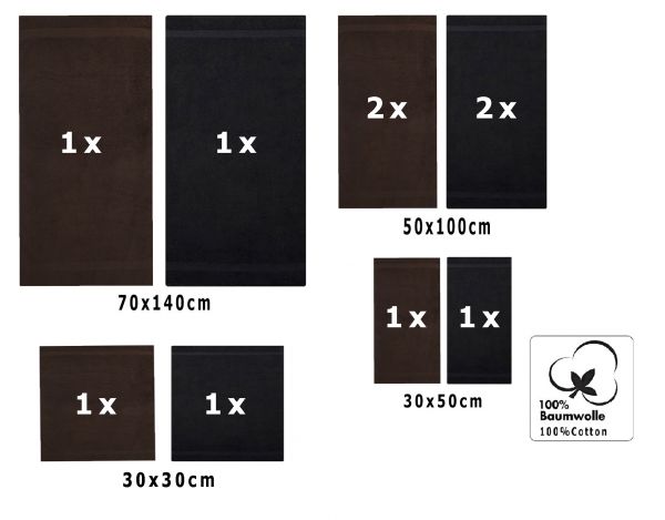 Betz 10-tlg. Handtuch-Set CLASSIC 100% Baumwolle 2 Duschtücher 4 Handtücher 2 Gästetücher 2 Seiftücher Farbe dunkelbraun und schwarz