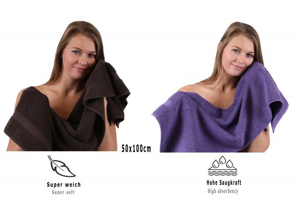 Betz Set di 10 asciugamani Premium 2 lavette 2 asciugamani per ospiti 4 asciugamani 2 asciugamani da doccia 100 % cotone colore marrone scuro e lilla