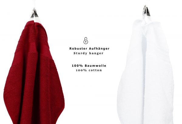 Betz Juego de 10 toallas CLASSIC 100% algodón 2 toallas de baño 4 toallas de lavabo 2 toallas de tocador 2 toallas faciales rojo oscuro y blanco