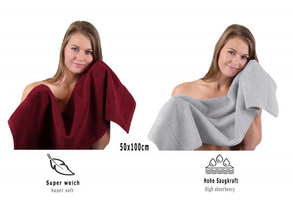 Betz Set di 10 asciugamani Classic-Premium 2 lavette 2 asciugamani per ospiti 4 asciugamani 2 asciugamani da doccia 100 % cotone colore rosso scuro e grigio argento