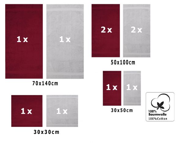Betz 10-tlg. Handtuch-Set CLASSIC 100%Baumwolle 2 Duschtücher 4 Handtücher 2 Gästetücher 2 Seiftücher Farbe dunkelrot und silbergrau