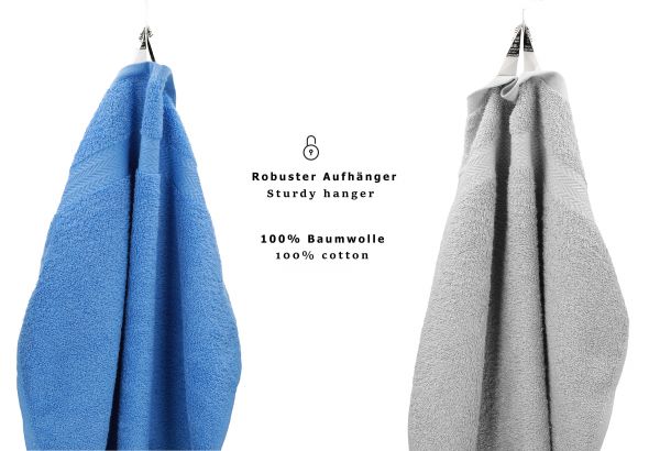 Betz Set di 10 asciugamani Classic-Premium 2 lavette 2 asciugamani per ospiti 4 asciugamani 2 asciugamani da doccia 100 % cotone colore azzurro e grigio argento