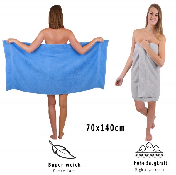 Betz Set di 10 asciugamani Classic-Premium 2 lavette 2 asciugamani per ospiti 4 asciugamani 2 asciugamani da doccia 100 % cotone colore azzurro e grigio argento