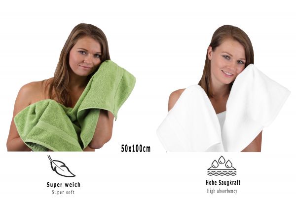 Betz 10 Piece Towel Set CLASSIC 100% Cotton 2 Bath Towels 4 Hand Towels 2 Guest Towels 2 Face Cloths Colour: apple green & white