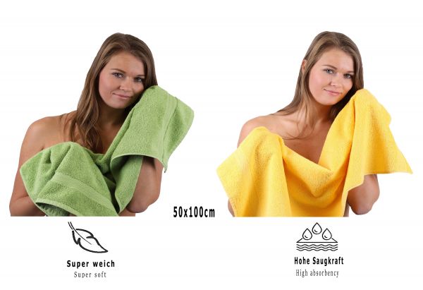 Betz Set di 10 asciugamani Classic-Premium 2 lavette 2 asciugamani per ospiti 4 asciugamani 2 asciugamani da doccia 100 % cotone colore verde mela e giallo