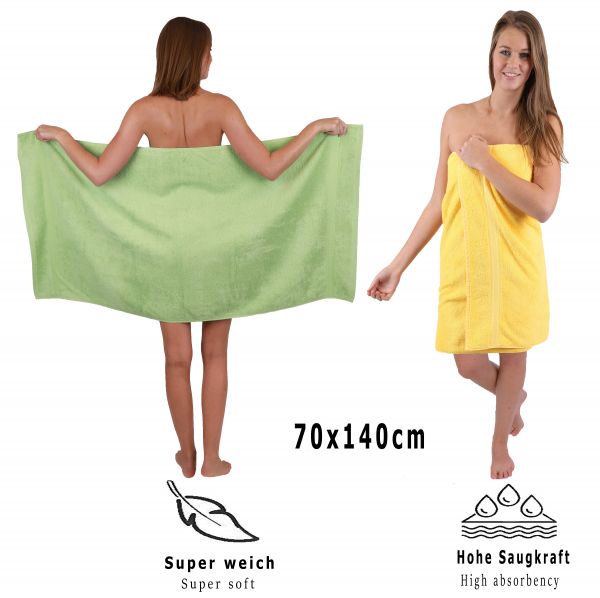 Betz Juego de 10 toallas CLASSIC 100% algodón 2 toallas de baño 4 toallas de lavabo 2 toallas de tocador 2 toallas faciales verde manzana y amarillo