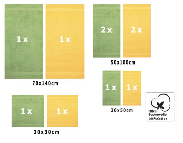Betz 10-tlg. Handtuch-Set CLASSIC 100% Baumwolle 2 Duschtücher 4 Handtücher 2 Gästetücher 2 Seiftücher Farbe apfelgrün und gelb