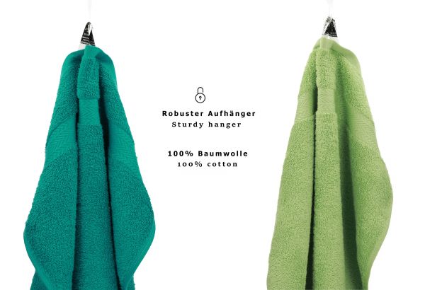 Betz 10-tlg. Handtuch-Set CLASSIC 100% Baumwolle 2 Duschtücher 4 Handtücher 2 Gästetücher 2 Seiftücher Farbe apfelgrün und smaragdgrün