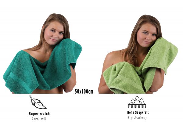 Betz Juego de 10 toallas CLASSIC 100% algodón 2 toallas de baño 4 toallas de lavabo 2 toallas de tocador 2 toallas faciales verde manzana y verde esmeralda