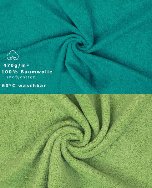 Betz Set di 10 asciugamani Classic-Premium 2 lavette 2 asciugamani per ospiti 4 asciugamani 2 asciugamani da doccia 100 % cotone colore verde mela e verde smeraldo