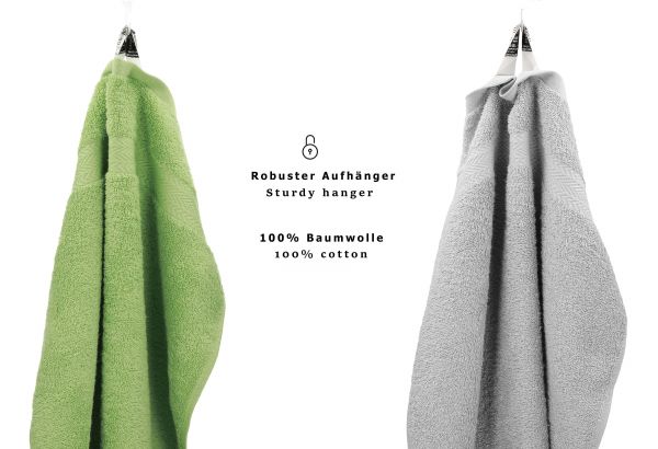 Betz Set di 10 asciugamani Classic-Premium 2 lavette 2 asciugamani per ospiti 4 asciugamani 2 asciugamani da doccia 100 % cotone colore verde mela e grigio argento