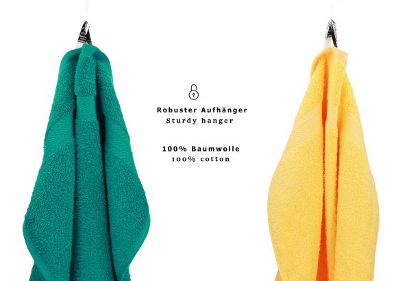 Betz 10-tlg. Handtuch-Set CLASSIC 100% Baumwolle 2 Duschtücher 4 Handtücher 2 Gästetücher 2 Seiftücher Farbe smaragdgrün und gelb
