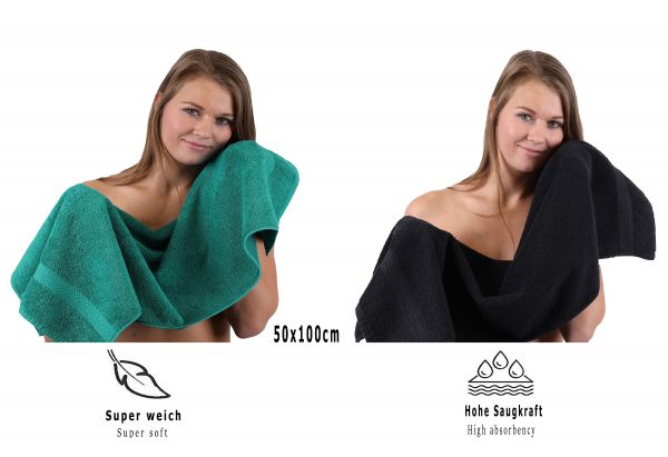 Betz Juego de 10 toallas CLASSIC 100% algodón 2 toallas de baño 4 toallas de lavabo 2 toallas de tocador 2 toallas faciales verde esmeralda y negro