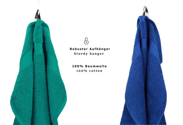 Lot de 10 serviettes "Classic" - Premium, 2 débarbouillettes, 2 serviettes d'invité, 4 serviettes de toilette, 2 serviettes de bain vert émeraude et bleu royal de Betz