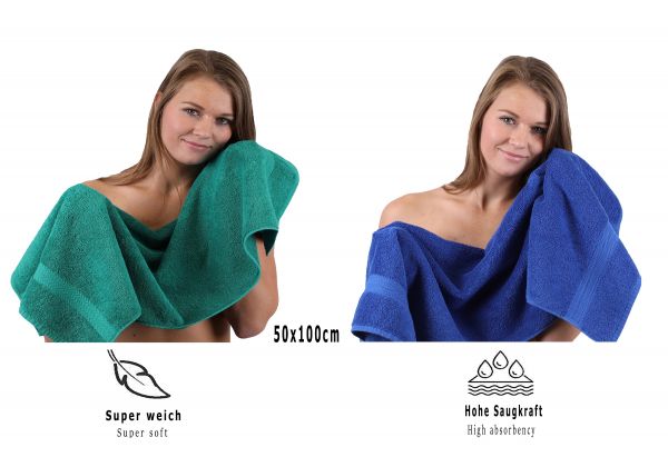Betz Juego de 10 toallas Classic 100% algodón de color: verde esmeralda y azul