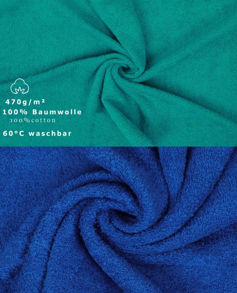 Betz 10-tlg. Handtuch-Set CLASSIC 100% Baumwolle 2 Duschtücher 4 Handtücher 2 Gästetücher 2 Seiftücher Farbe smaragdgrün und royalblau