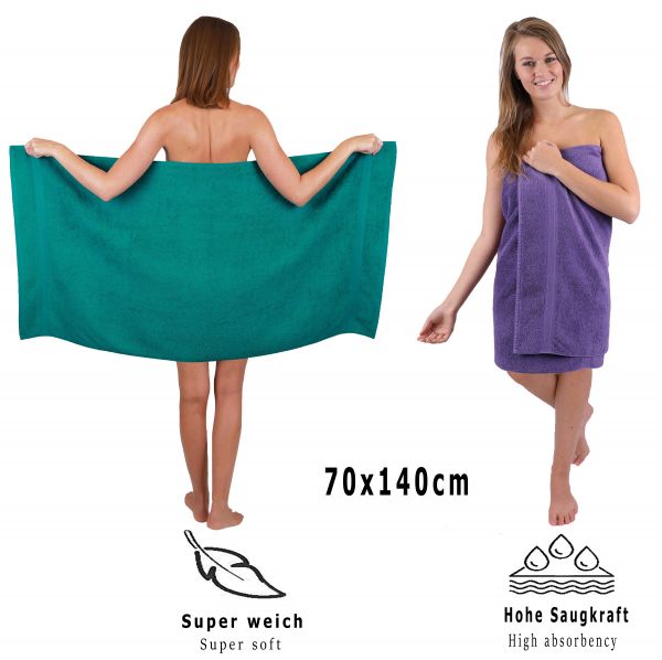 Betz Set di 10 asciugamani Classic-Premium 2 lavette 2 asciugamani per ospiti 4 asciugamani 2 asciugamani da doccia 100 % cotone colore verde smeraldo e lilla