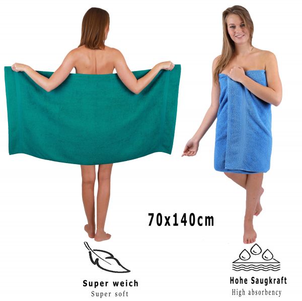 Betz Juego de 10 toallas Classic 100% algodón de color:  verde esmeralda  y azul claro