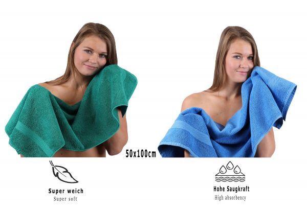 Betz Set di 10 asciugamani Classic-Premium 2 lavette 2 asciugamani per ospiti 4 asciugamani 2 asciugamani da doccia 100 % cotone colore verde smeraldo e azzurro