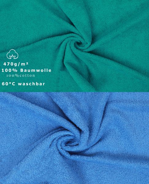 Betz 10-tlg. Handtuch-Set CLASSIC 100% Baumwolle 2 Duschtücher 4 Handtücher 2 Gästetücher 2 Seiftücher Farbe smaragdgrün und hellblau