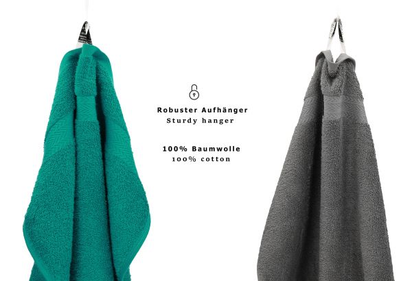 Betz Juego de 10 toallas CLASSIC 100% algodón de color: verde esmeralda y gris antracita
