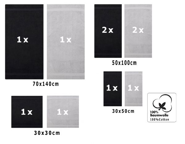 Betz 10-tlg. Handtuch-Set CLASSIC 100%Baumwolle 2 Duschtücher 4 Handtücher 2 Gästetücher 2 Seiftücher Farbe schwarz und silbergrau