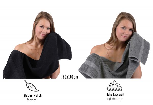 Betz 10 Piece Towel Set CLASSIC 100% Cotton 2 Face Cloths 2 Guest Towels 4 Hand Towels 2 Bath Towels Colour: anthracite grey & black