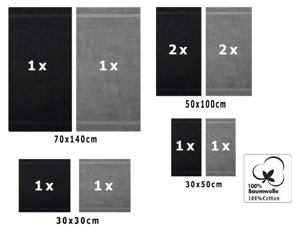 Betz 10-tlg. Handtuch-Set CLASSIC 100%Baumwolle 2 Duschtücher 4 Handtücher 2 Gästetücher 2 Seiftücher Farbe anthrazitgrau und schwarz