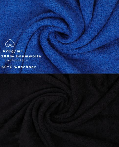 10 uds. Juego de toallas "Classic" – Premium , color:  azul y negro , 2 toallas cara 30x30, 2 toallas de invitados 30x50, 4 toallas de 50x100, 2 toallas de baño 70x140 cm