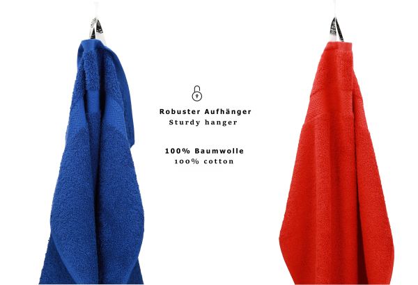 Betz 10-tlg. Handtuch-Set CLASSIC 100%Baumwolle 2 Duschtücher 4 Handtücher 2 Gästetücher 2 Seiftücher Farbe royalblau und rot