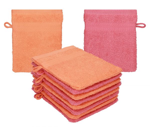 Betz 10 Stück Waschhandschuhe PREMIUM 100% Baumwolle Waschlappen Set 16x21 cm Farbe blutorange - himbeere