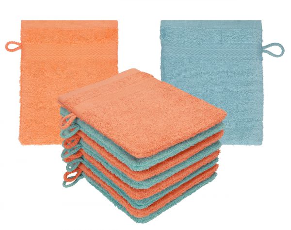 Betz Paquete de 10 manoplas de baño PREMIUM 100% algodón 16x21 cm naranjo sanguíneo y azul océano