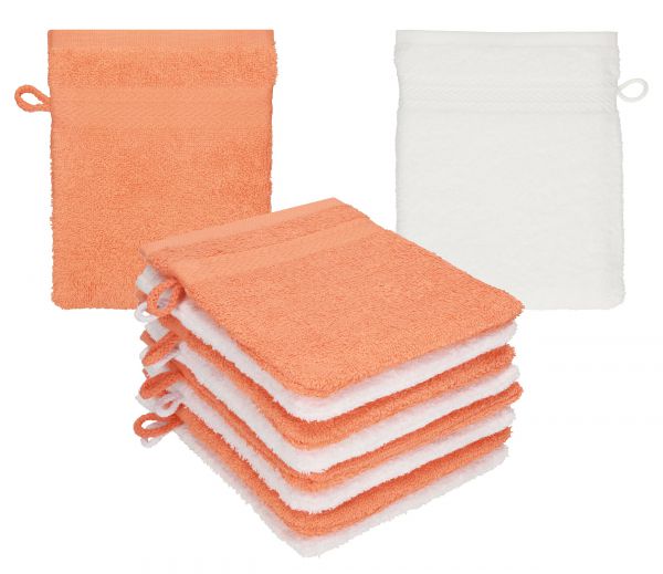 Betz 10 Stück Waschhandschuhe PREMIUM 100% Baumwolle Waschlappen Set 16x21 cm Farbe blutorange - weiß