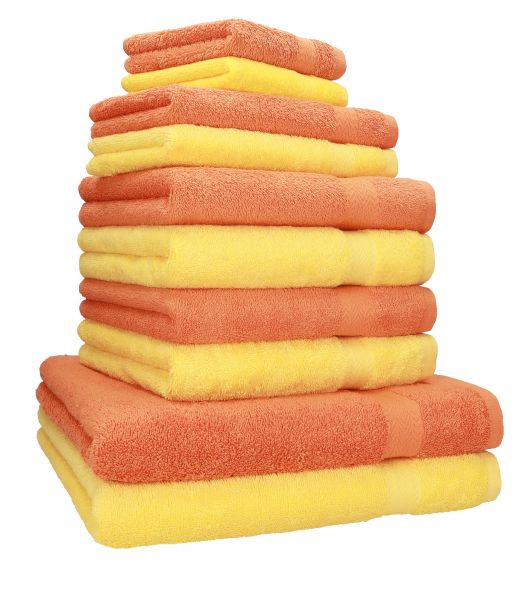 Betz 10-tlg. Handtuch-Set CLASSIC 100% Baumwolle 2 Duschtücher 4 Handtücher 2 Gästetücher 2 Seiftücher Farbe orange und gelb