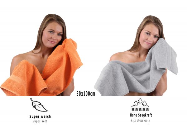 Betz Set di 10 asciugamani Classic-Premium 2 lavette 2 asciugamani per ospiti 4 asciugamani 2 asciugamani da doccia 100 % cotone colore arancione e grigio argento