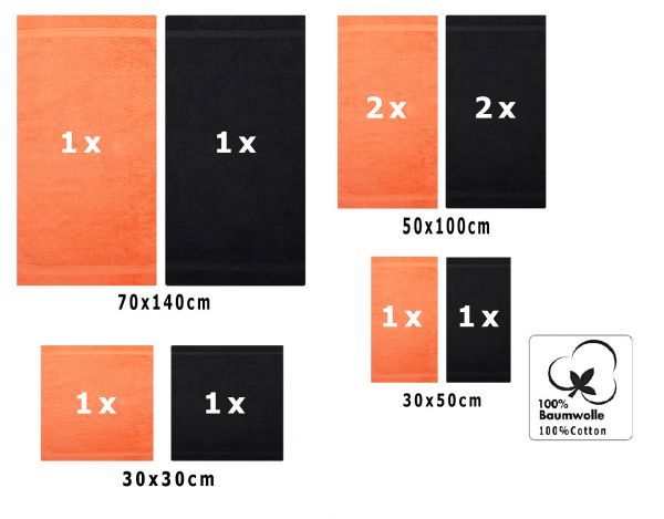Betz 10 Piece Towel Set CLASSIC 100% Cotton 2 Face Cloths 2 Guest Towels 4 Hand Towels 2 Bath Towels Colour: orange & black