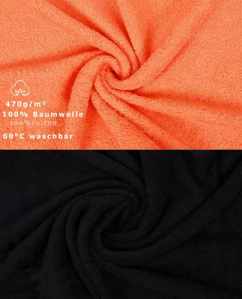 Betz 10-tlg. Handtuch-Set CLASSIC 100% Baumwolle 2 Duschtücher 4 Handtücher 2 Gästetücher 2 Seiftücher Farbe orange und schwarz