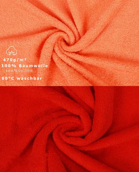 10 uds. Juego de toallas "Classic" – Premium , color: naranja  y rojo , 2 toallas cara 30x30, 2 toallas de invitados 30x50, 4 toallas de 50x100, 2 toallas de baño 70x140 cm