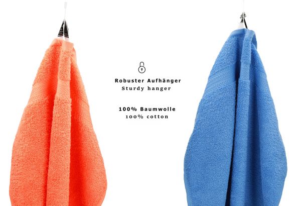 Betz 10 Piece Towel Set CLASSIC 100% Cotton 2 Face Cloths 2 Guest Towels 4 Hand Towels 2 Bath Towels Colour: orange & light blue