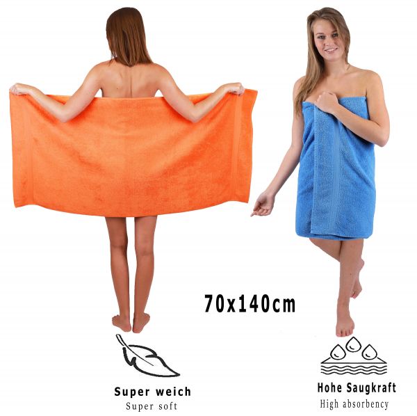 Betz 10 Piece Towel Set CLASSIC 100% Cotton 2 Face Cloths 2 Guest Towels 4 Hand Towels 2 Bath Towels Colour: orange & light blue