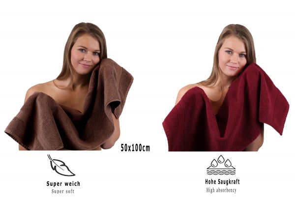 Betz Set di 10 asciugamani Classic-Premium 2 lavette 2 asciugamani per ospiti 4 asciugamani 2 asciugamani da doccia 100 % cotone colore marrone noce e rosso scuro