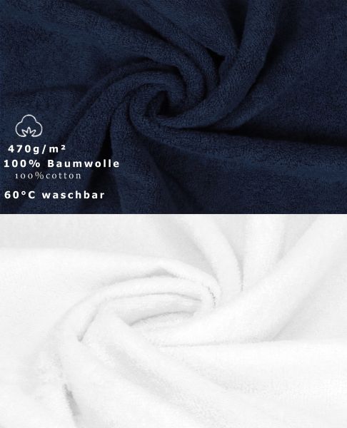 Betz Set di 10 asciugamani Classic-Premium 2 lavette 2 asciugamani per ospiti 4 asciugamani 2 asciugamani da doccia 100 % cotone colore blu scuro e bianco