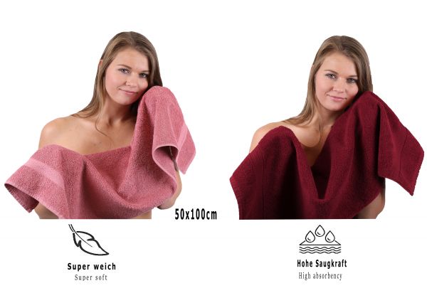 Betz Set di 10 asciugamani Premium 2 asciugamani da doccia 4 asciugamani 2 asciugamani per ospiti 2 guanti da bagno 100% cotone colore rosa antico e rosso scuro