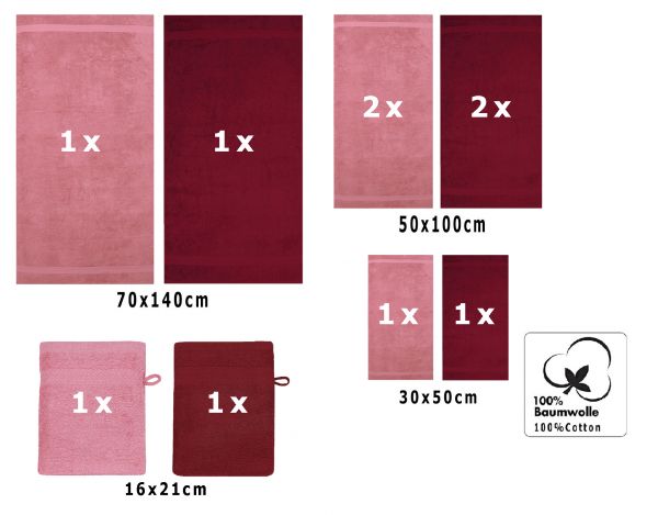 Betz Set di 10 asciugamani Premium 2 asciugamani da doccia 4 asciugamani 2 asciugamani per ospiti 2 guanti da bagno 100% cotone colore rosa antico e rosso scuro