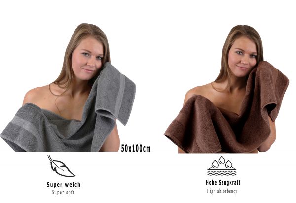 Betz Lot de 10 serviettes set de 2 serviettes de bain 4 serviettes de toilette 2 serviettes d'invité et 2 gants de toilette 100% Coton Premium couleur gris anthracite, noisette