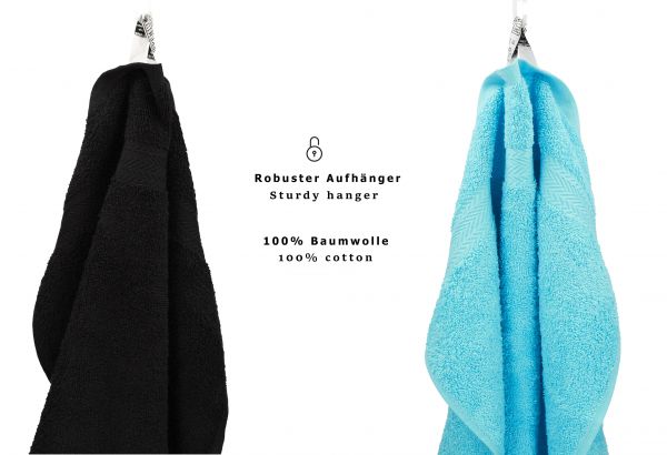 Betz 10 Piece Towel Set PREMIUM 100% Cotton 2 Wash Mitts 2 Guest Towels 4 Hand Towels 2 Bath Towels Colour: black & turquoise